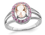 1.00 Carat (ctw) Morganite and Synthetic Pink Sapphires Ring in Sterling Silver